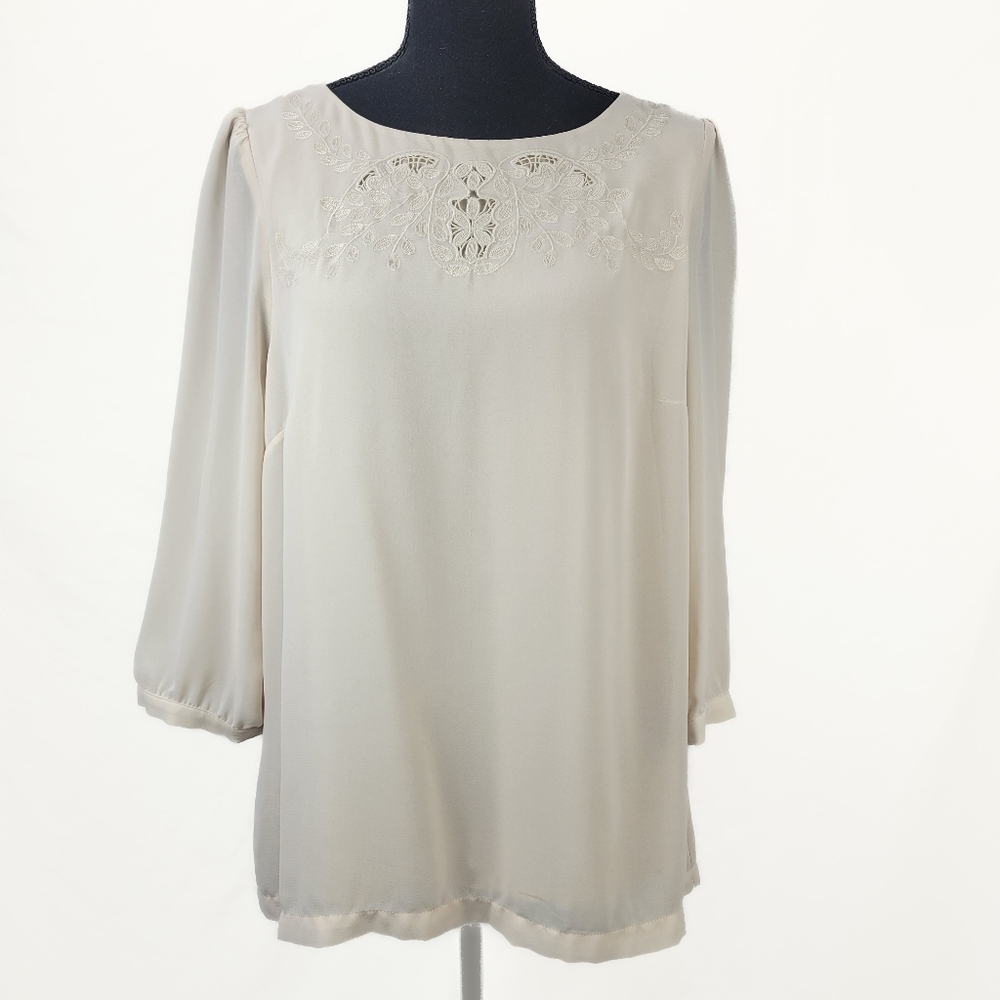 H&M Cream Blouse with Embroidered Detail